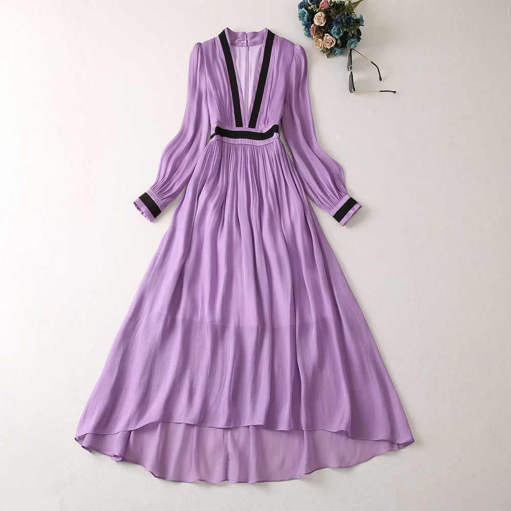 Long Sleeve Purple Waistband Dress