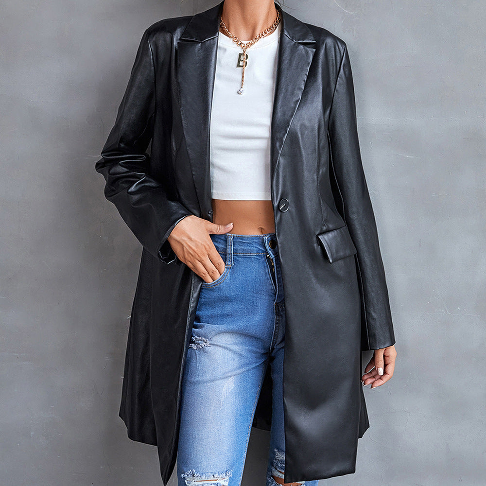 Leather Loog Blazer Top...