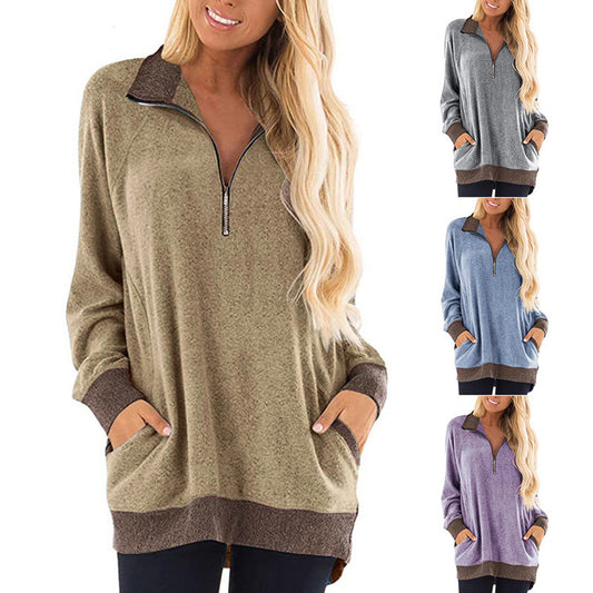 Women's Chest Zipper Casual Pocket Long Sleeves