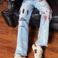 Dojo Graffiti-Embroidered Frayed Wash Jeans...