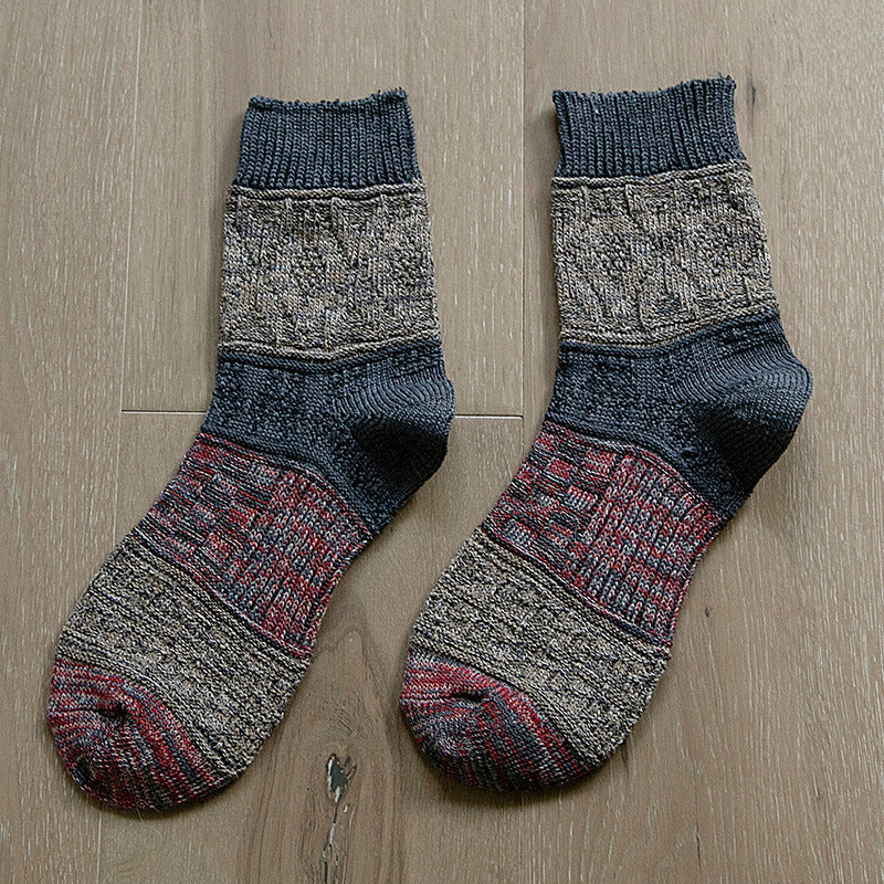 Thick thread color matching ethnic style male socks