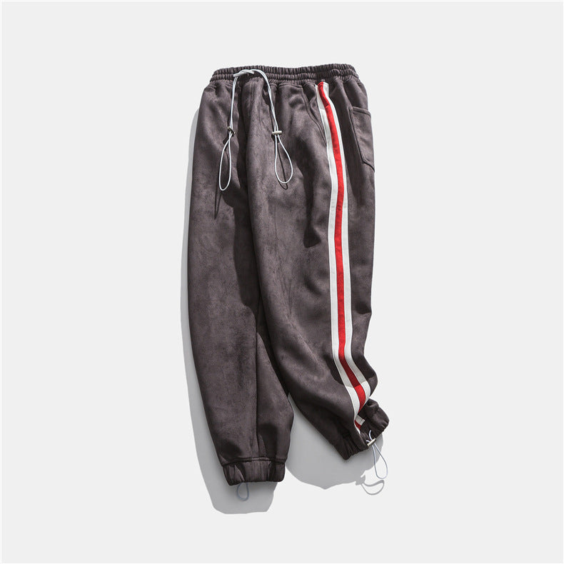 Retro Color Matching Sports Trousers Men's Street Loose Maple Leaf Embroidery Casual Harem Pants