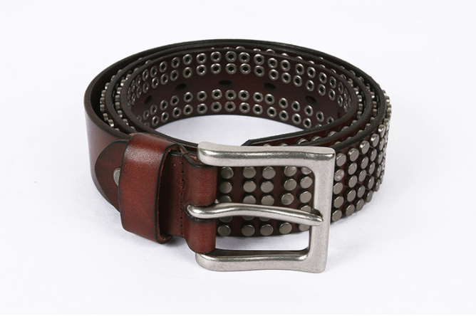 New Five-row Small Rivet White Pin Buckle Leather Belt