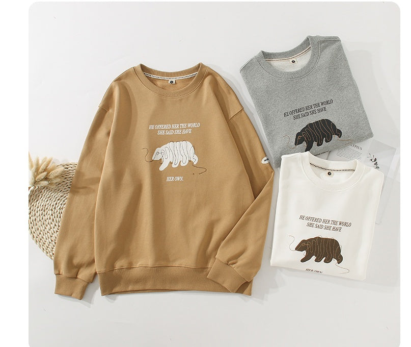 Printed Line Bear Cotton Men's Hoodie