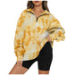 Tie Dye Printed Zippered Lapels Sweatshirt Women Long Sleeve Loose Pocketless Top