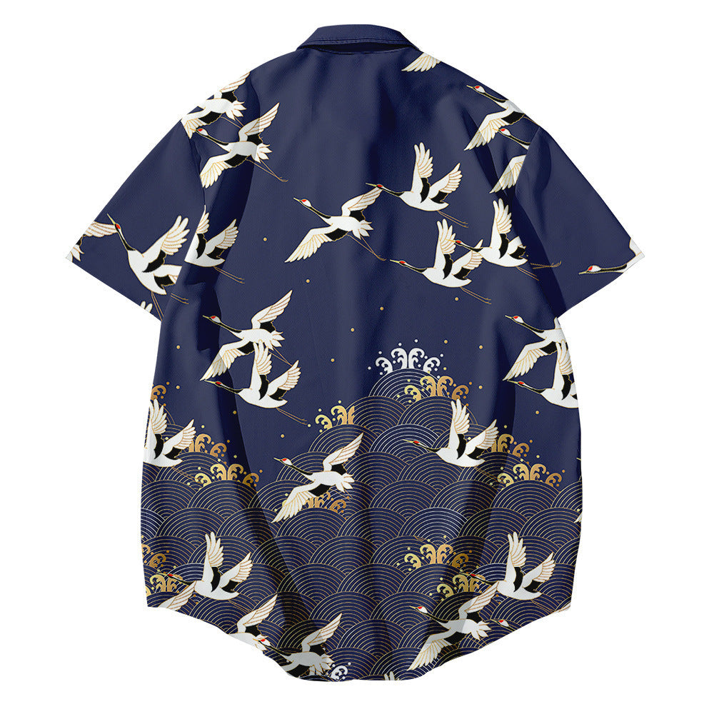 Bebovizix Japanese Kimono Jacket Traditional Chinese Style Crane Print Harajuku Men Women Streetwear Summer Clothing Loose Yukata