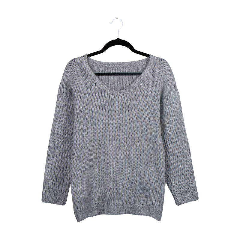 Loose Knit V-neck Printed Sweater...