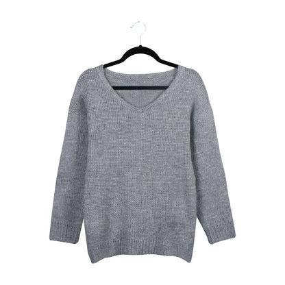 Loose Knit V-neck Printed Sweater...