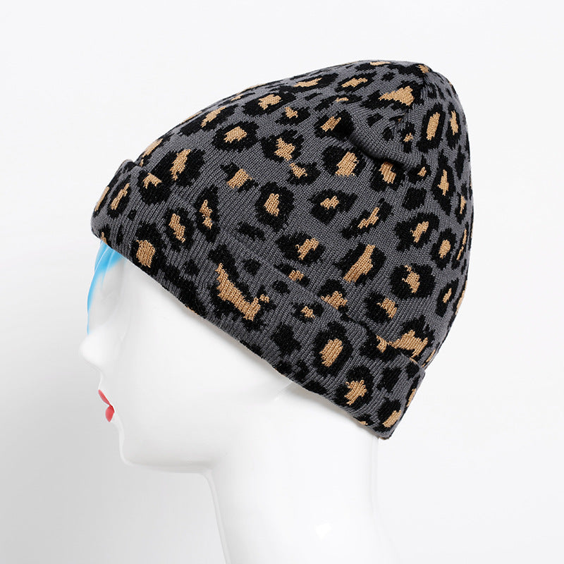 Fashion winter leopard print woolen knit hat pullover