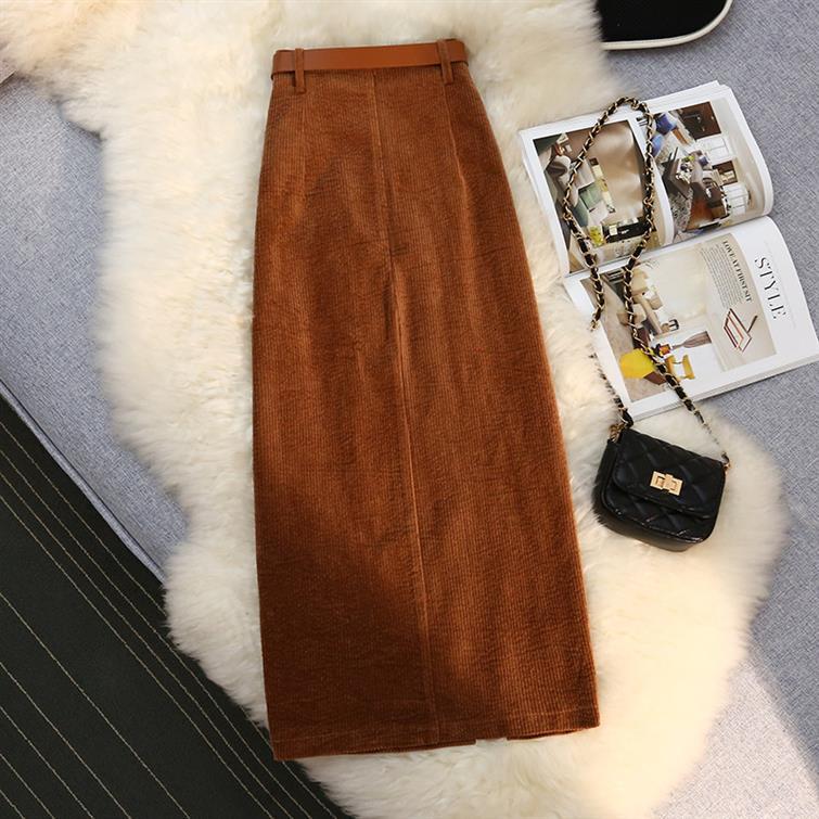 Hip-Wrapped Corduroy Skirt For Women...