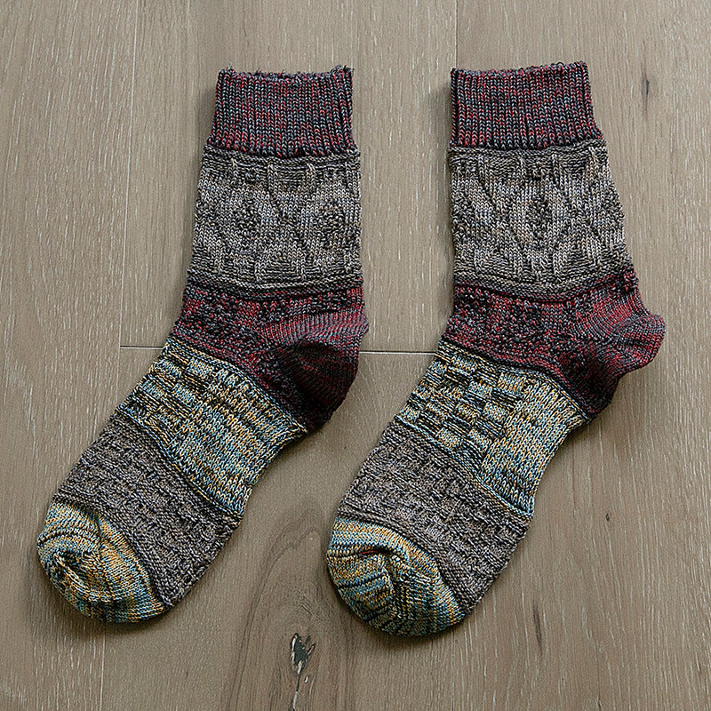 Thick thread color matching ethnic style male socks