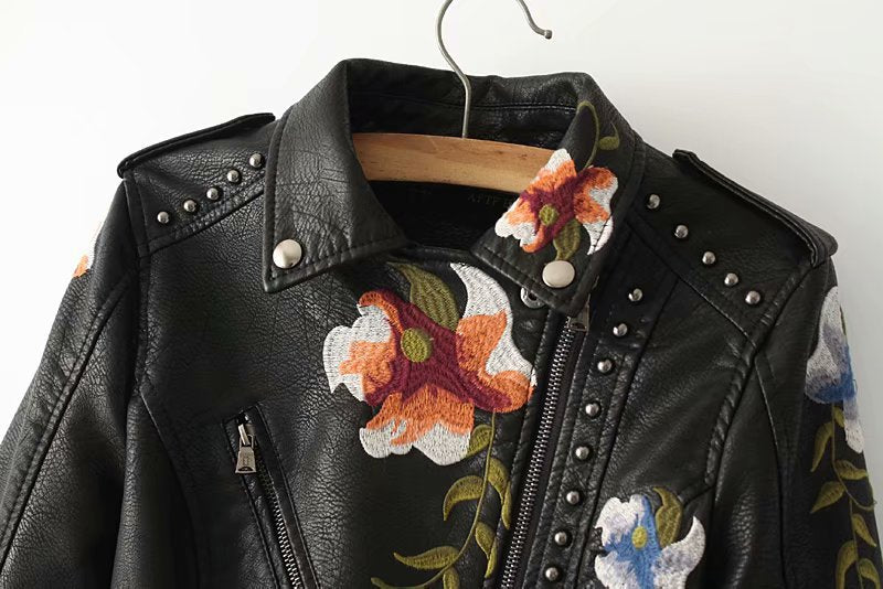 Embroidered Studded Leather Jacket...