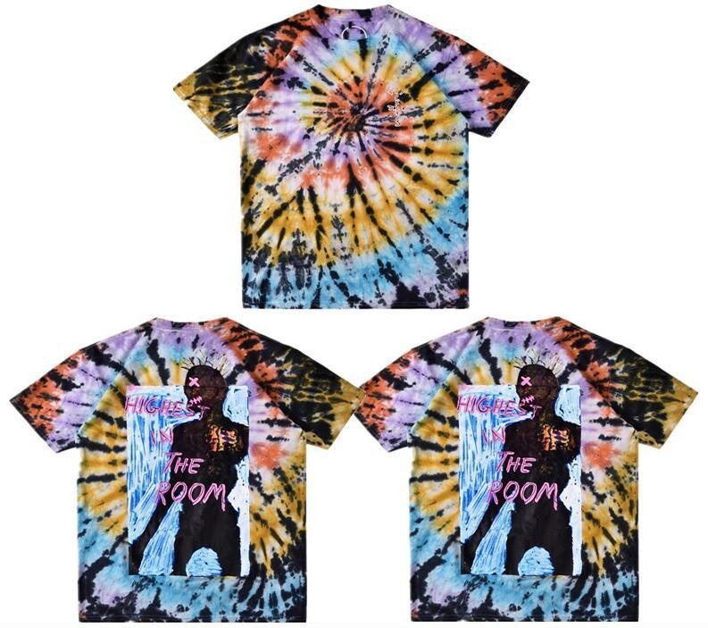 TRAVIS SCOTT personality tie-dye abstract portrait print men and women loose short-sleeved T-shirt