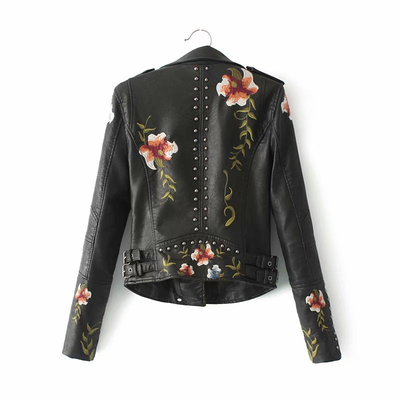 Embroidered Studded Leather Jacket...