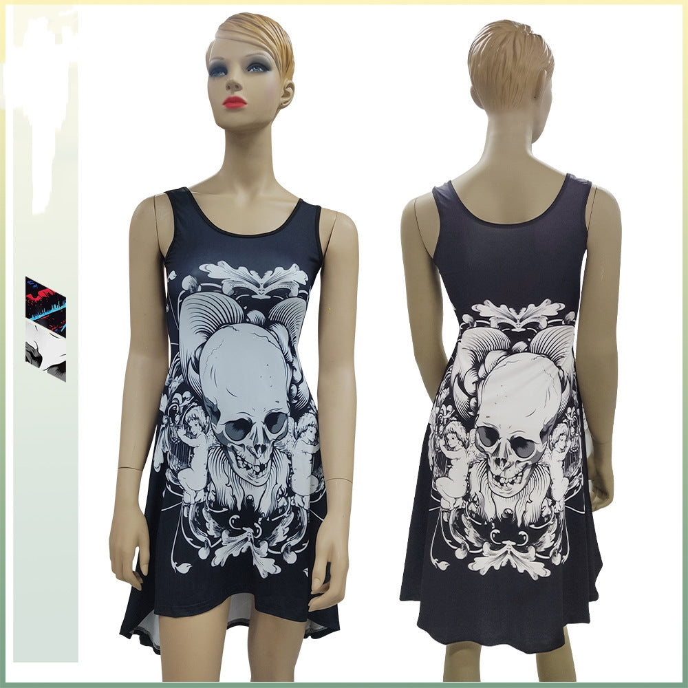 Women's Halloween Vest-style Skull Digital Printed Dress