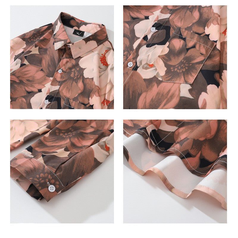 Women's Vintage Allover Floral Print Long Sleeve Shirt