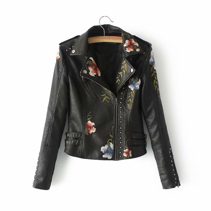 Embroidered Studded Leather Jacket...