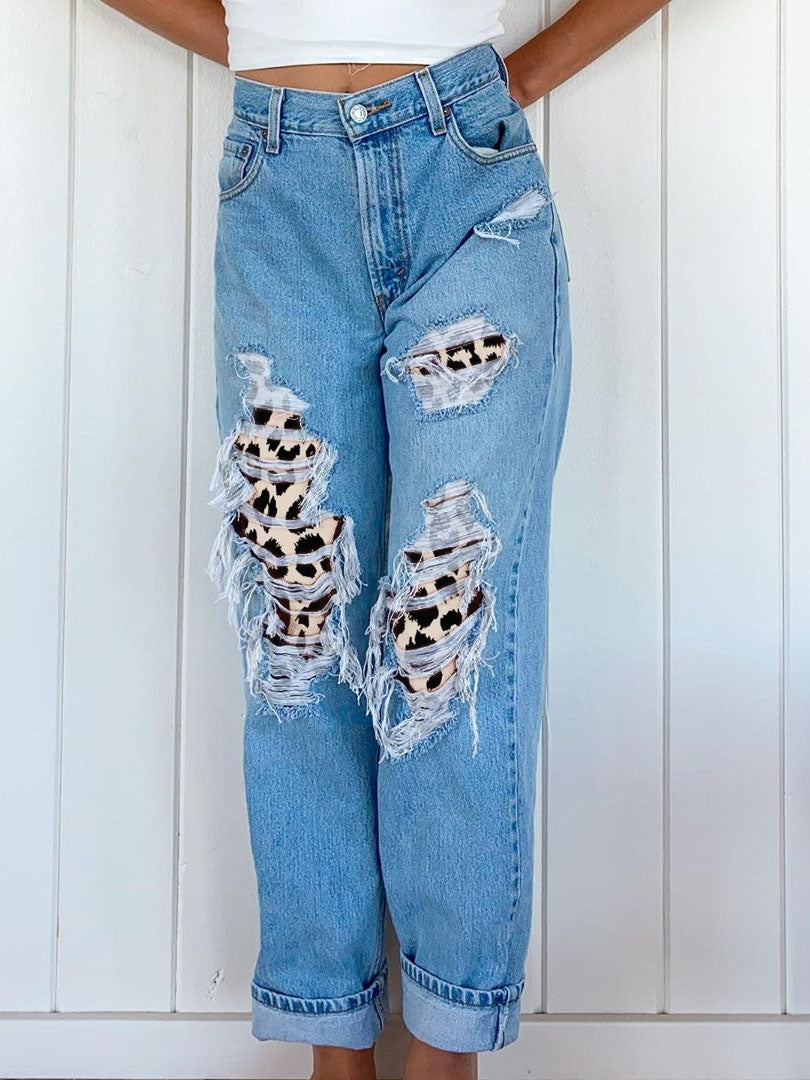 Denim Cut Leopard Print...