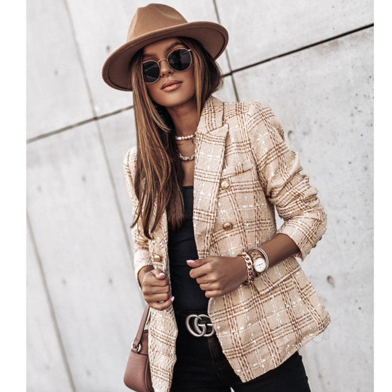 Long-sleeved slim-breasted plaid small blazer