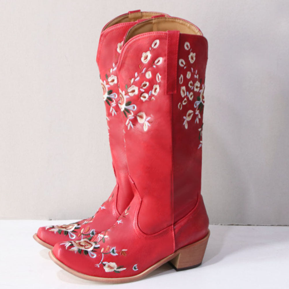 Vintage Boots Embroidered Western High Barrel