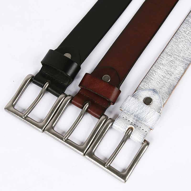 New Five-row Small Rivet White Pin Buckle Leather Belt