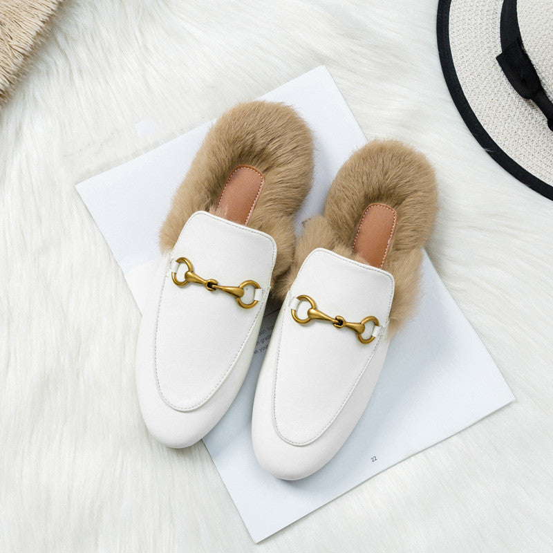 Flat-bottomed Rabbit Fur Baotou Half Slippers