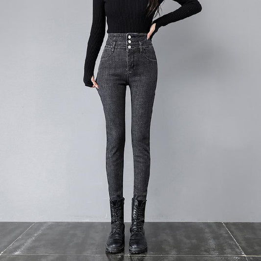 Skinny Minnie High Waist Fleece-Lined Denim...