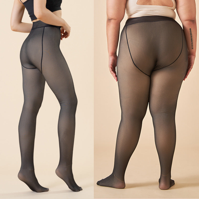 Transparent Oversized Leggings Fleece-lined for Women...