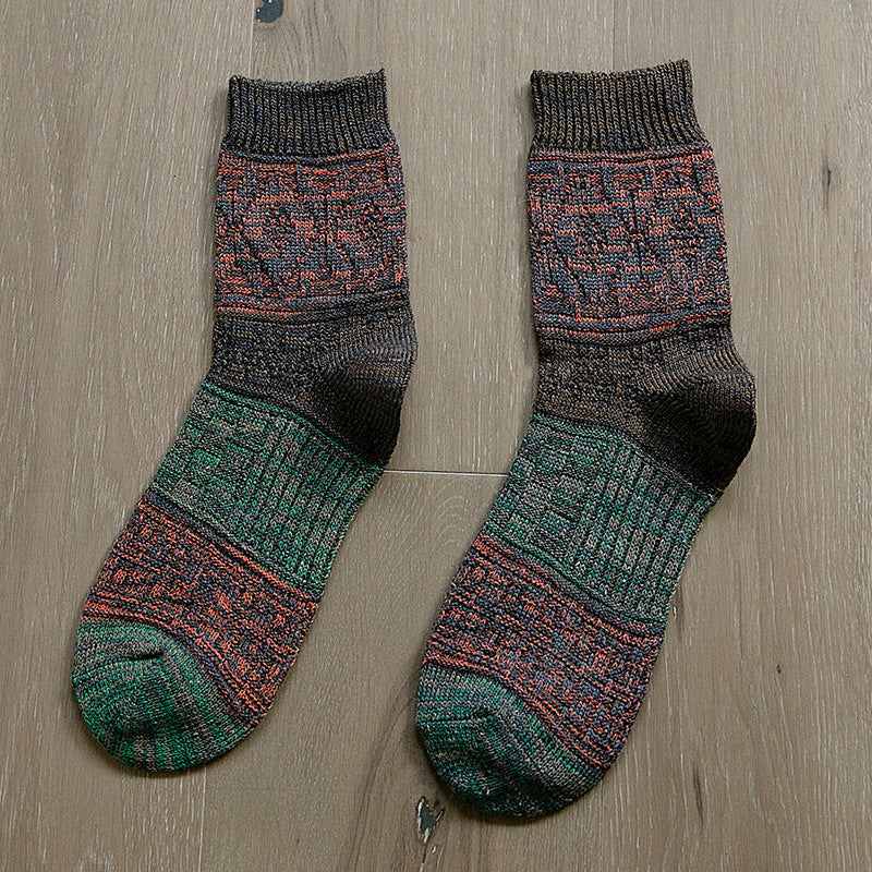 Thick thread color matching ethnic style male socks