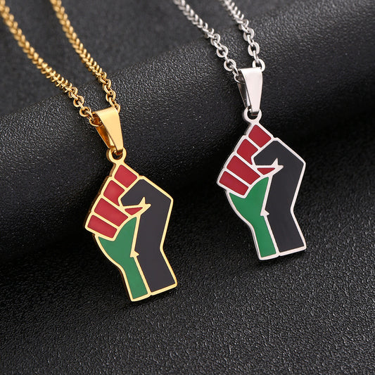 Uni Afrocentric Fist Symbol Titanium Pendant Necklace...