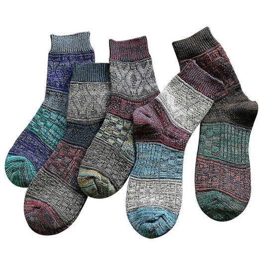 Thick thread color matching ethnic style male socks