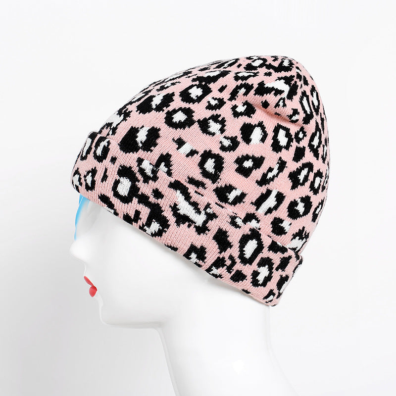 Fashion winter leopard print woolen knit hat pullover