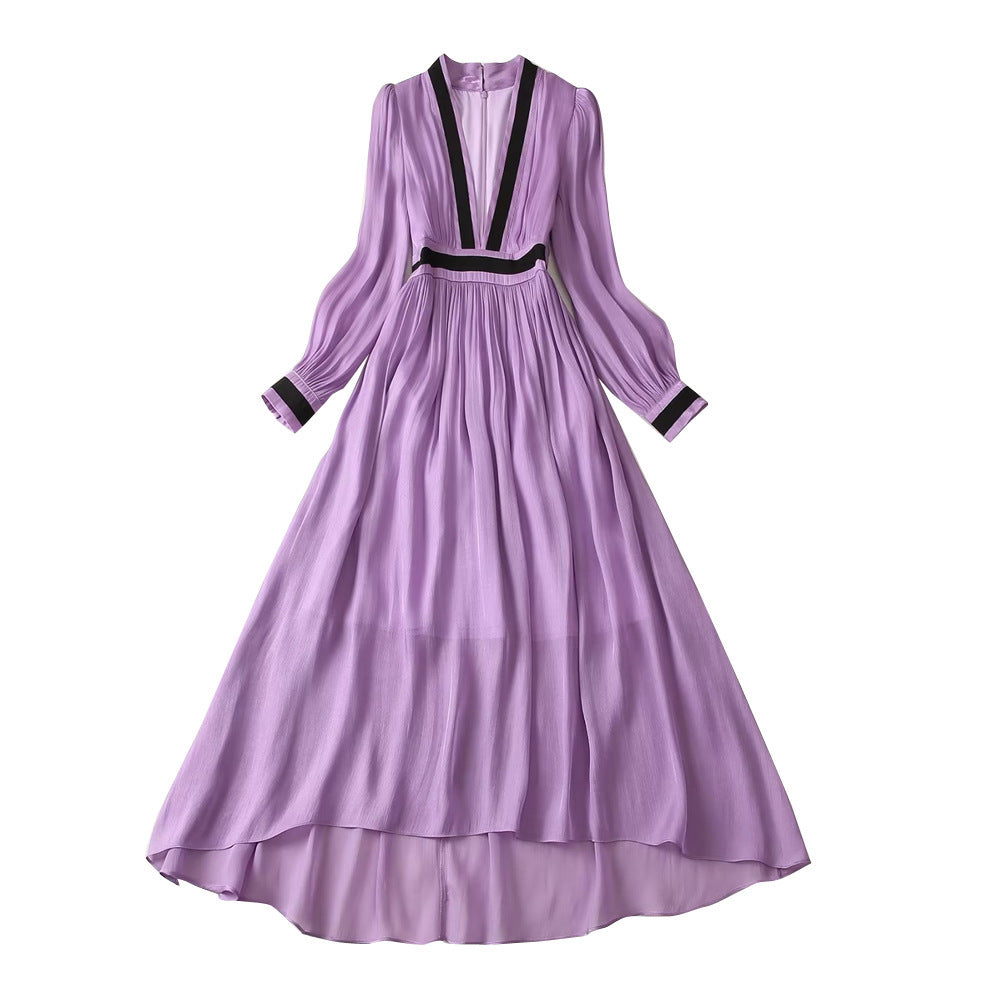 Long Sleeve Purple Waistband Dress