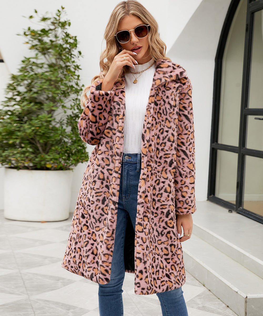 Leopard Print Lapel Coat...