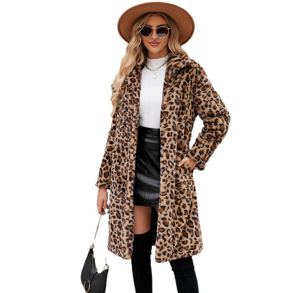 Leopard Print Lapel Coat...