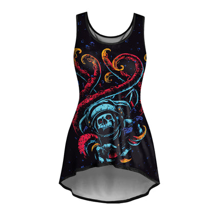 Women's Halloween Vest-style Skull Digital Printed Dress