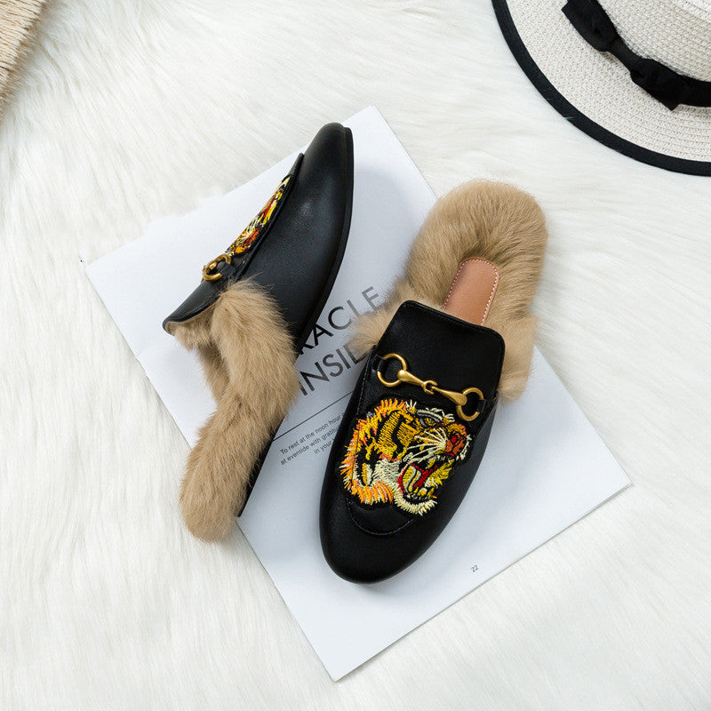 Flat-bottomed Rabbit Fur Baotou Half Slippers