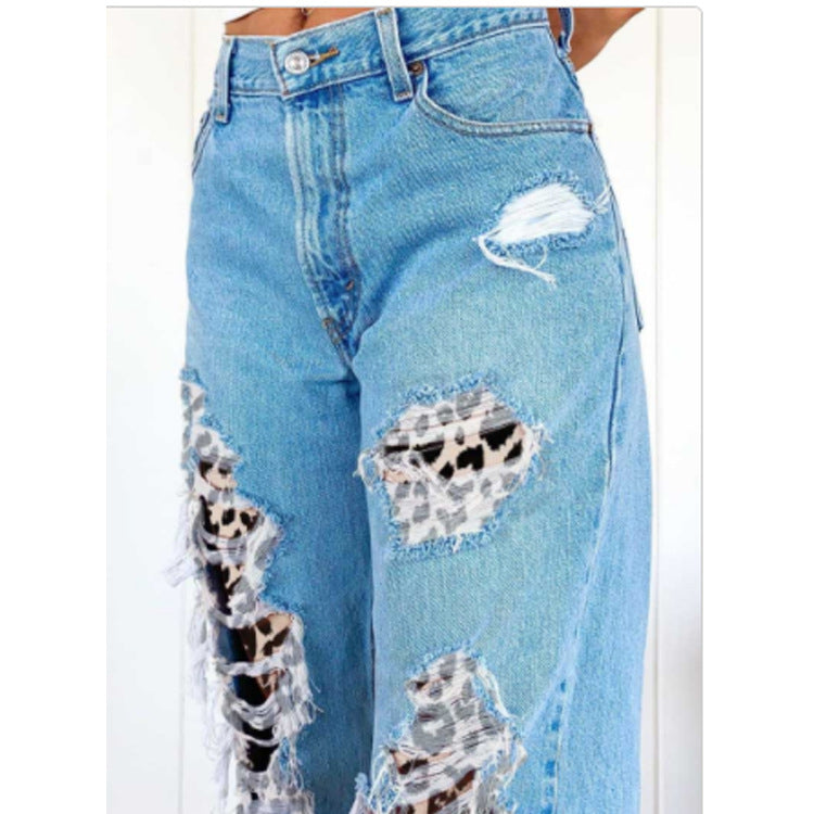 Denim Cut Leopard Print...