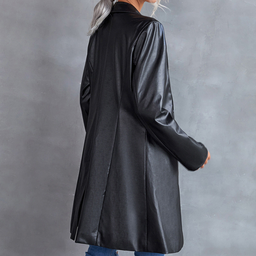 Leather Loog Blazer Top...