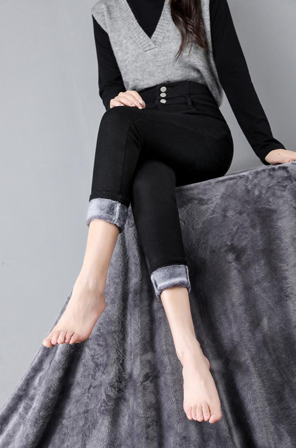 Skinny Minnie High Waist Fleece-Lined Denim...