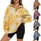 Tie Dye Printed Zippered Lapels Sweatshirt Women Long Sleeve Loose Pocketless Top