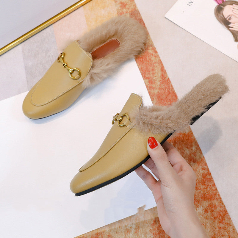 Flat-bottomed Rabbit Fur Baotou Half Slippers