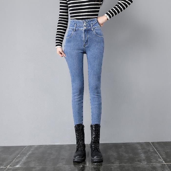 Skinny Minnie High Waist Fleece-Lined Denim...