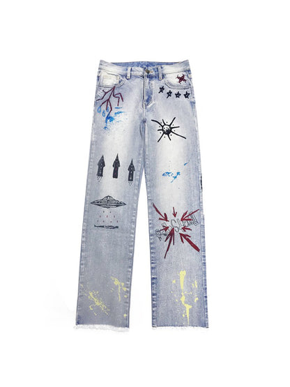 Dojo Graffiti-Embroidered Frayed Wash Jeans...