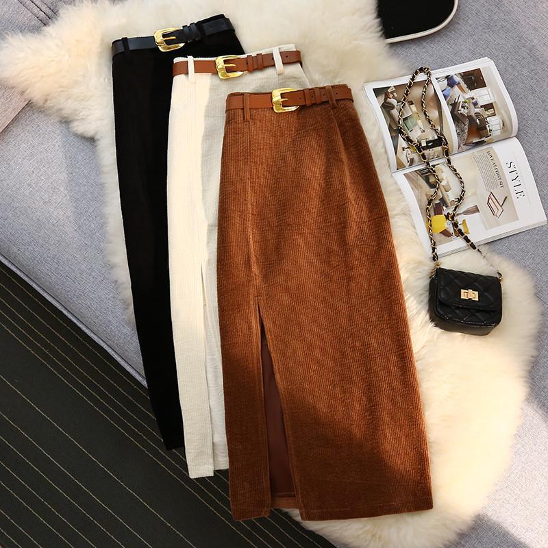 Hip-Wrapped Corduroy Skirt For Women...