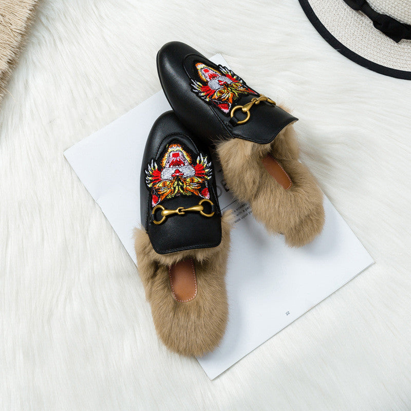 Flat-bottomed Rabbit Fur Baotou Half Slippers