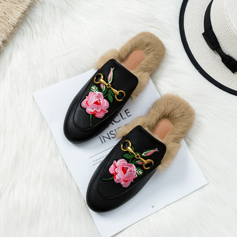 Flat-bottomed Rabbit Fur Baotou Half Slippers