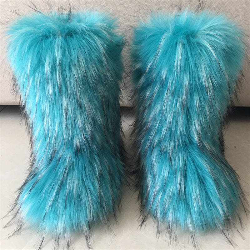 Raccoon Dog Fox Fur Fur Snow Boots