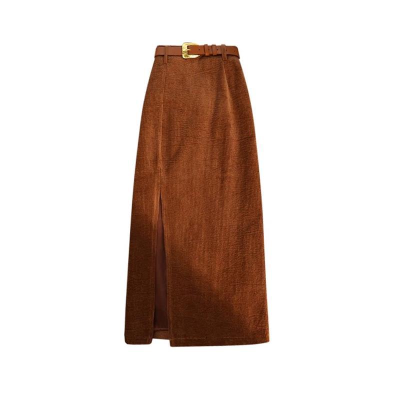 Hip-Wrapped Corduroy Skirt For Women...