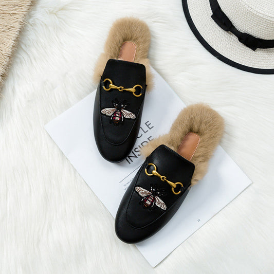 Flat-bottomed Rabbit Fur Baotou Half Slippers